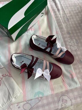 PUMA Burgundy Two-Tone Lace-Up Ballet Flats